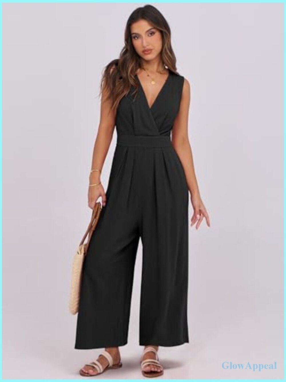 Sleeveless V Neck Jumpsuit Romper Summer Outfits Dressy Casual - Picture 3 of 7
